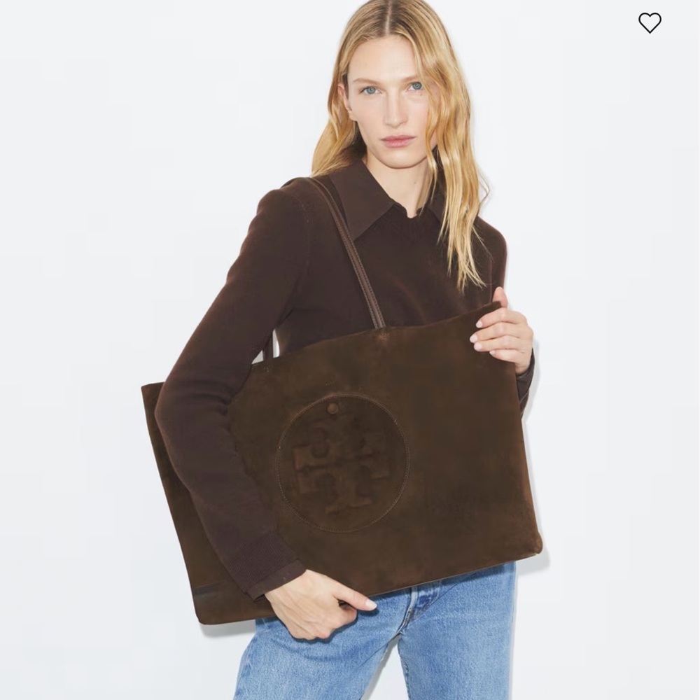 Tory Burch Dark Brown Suede Tote with Leather Handles - Picture 4 of 5